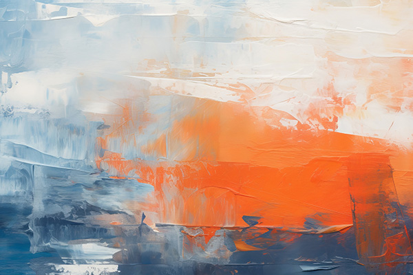 Closeup of abstract rough colourful blue orange complementary colours art painting texture