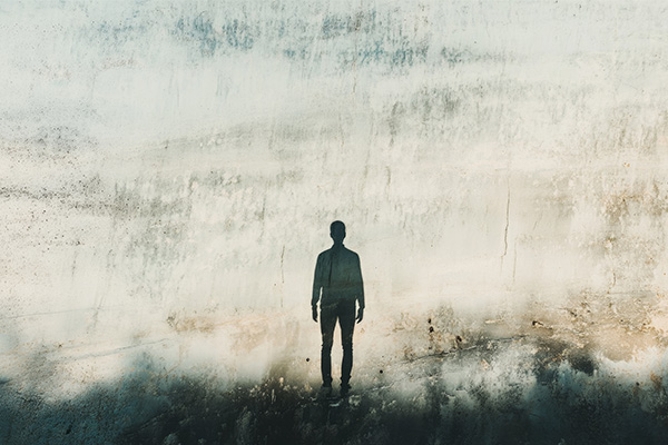shadow of man on intriguing landscape