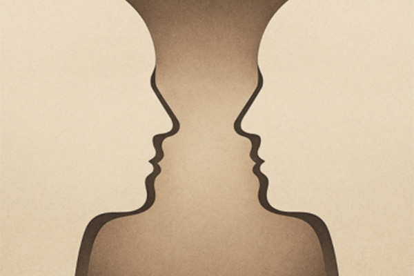 From harm to healing conference image with two faces or a candlestick