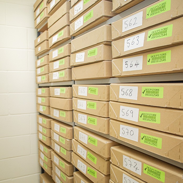 IOPA archive storage unit labelled boxes